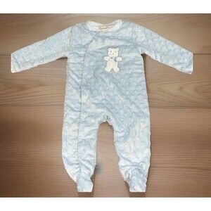 Kyle & Deena 6-9 months Light Blue Bear Footed One piece soft teddy quilted